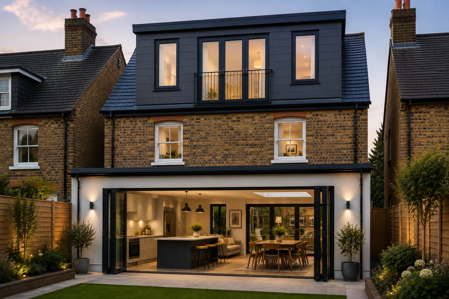Rear loft conversion with Juliet balcony and open-plan rear extension