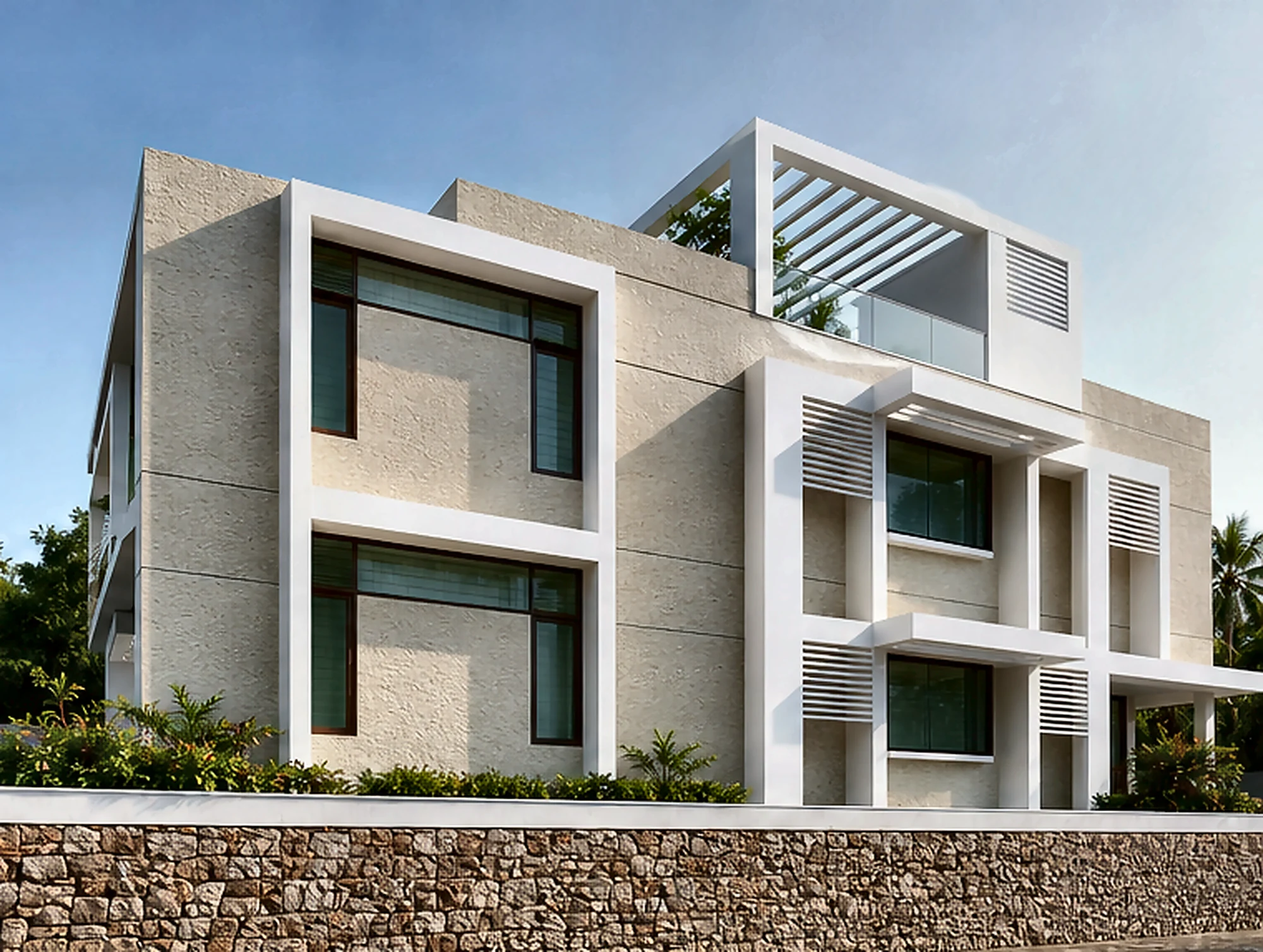 Side elevation visualisation of Chenkottukonam Residence
