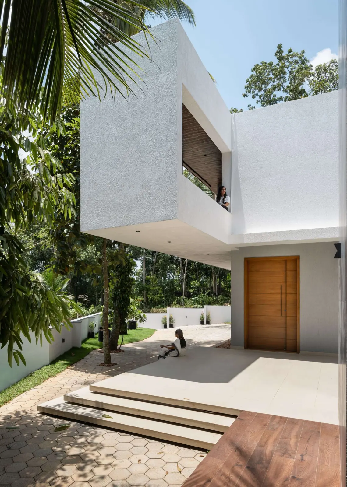 Covered entrance court of the completed residence