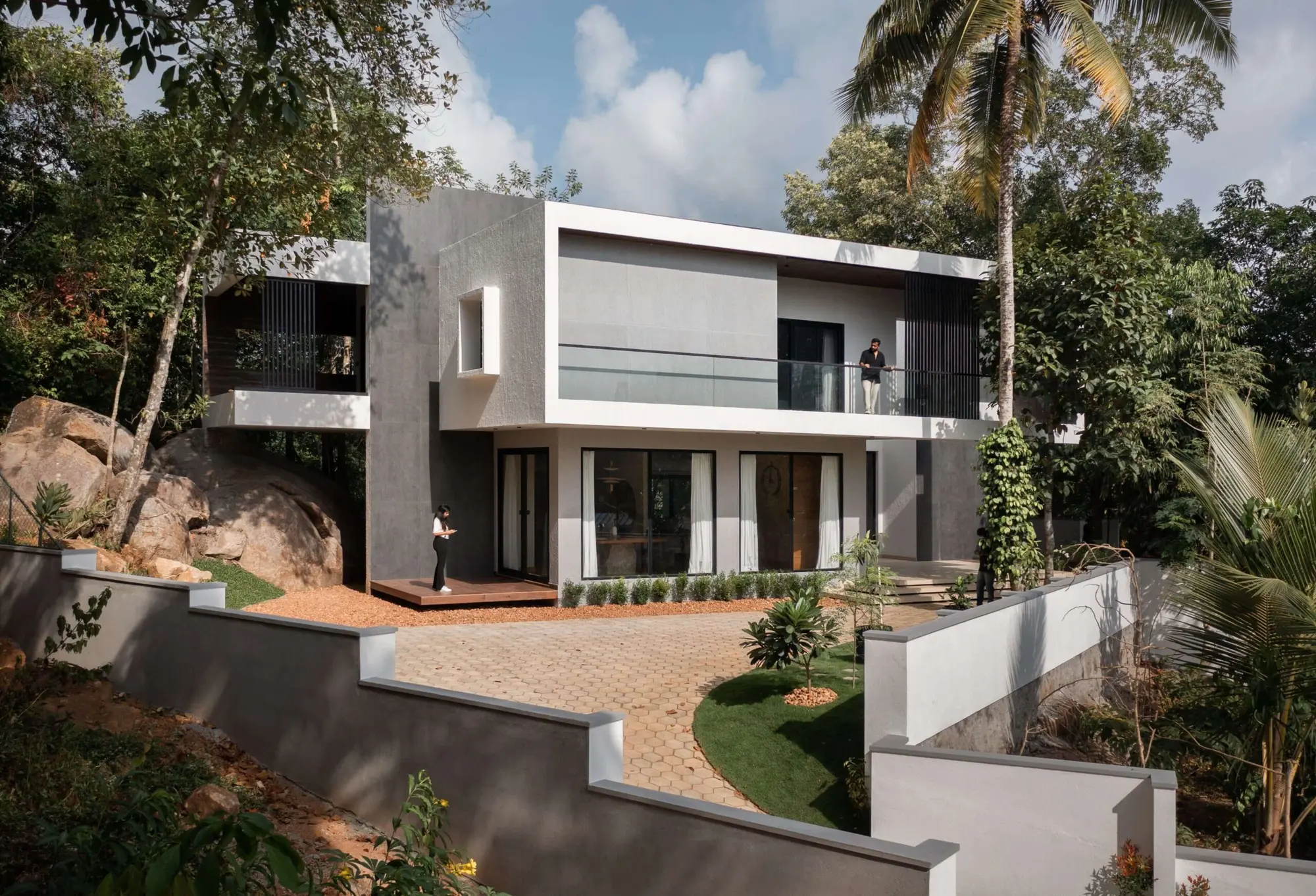 Completed front elevation and landscaped approach