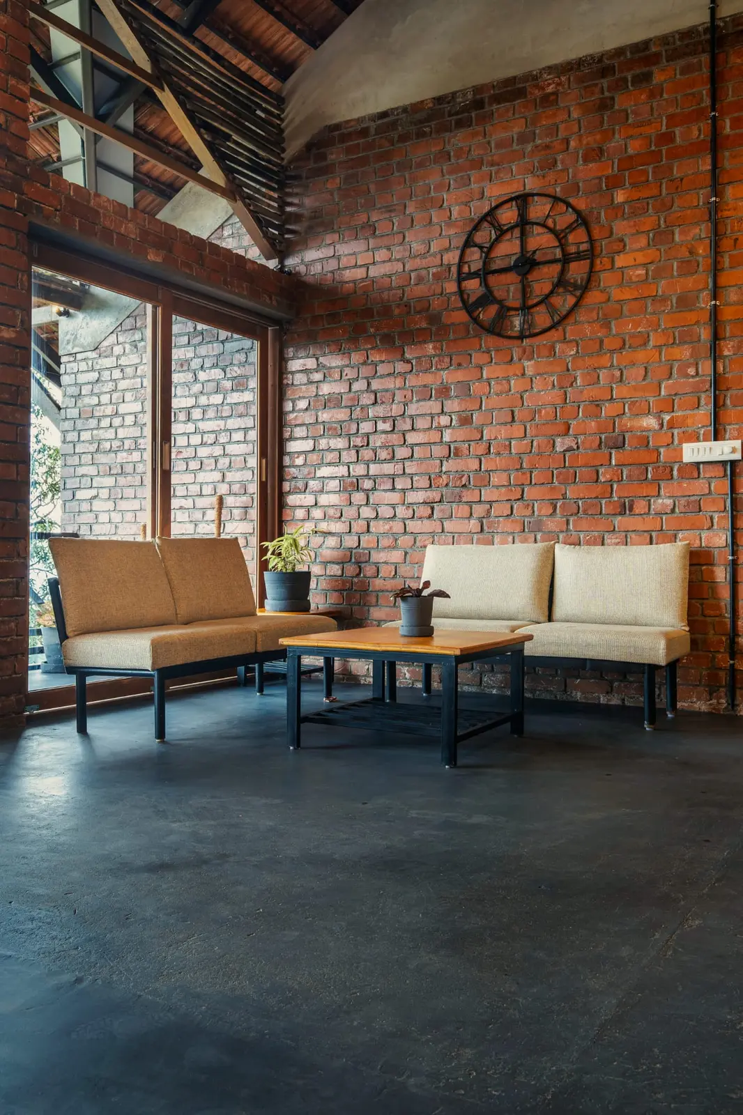 Brick-lined lounge inside the resort