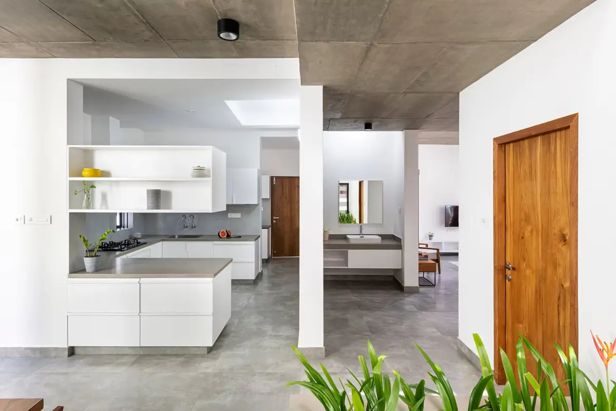 Open-plan interior of White Skube Residence